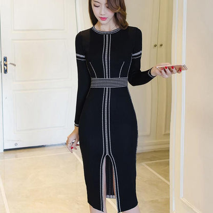 Black Knitted Bottoming Skirt Women Autumn and Winter Women's Sexy Dress Mid-length Over The Knee