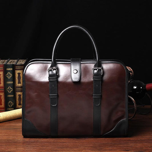 Business briefcase men crazy horse leather zipper waterproof handbag shoulder bag computer bags
