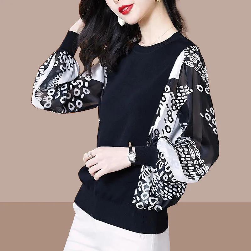 Women Elegant Chiffon Shirt Casual Pullover Summer Long Sleeve T-shirt Boutique Shirt