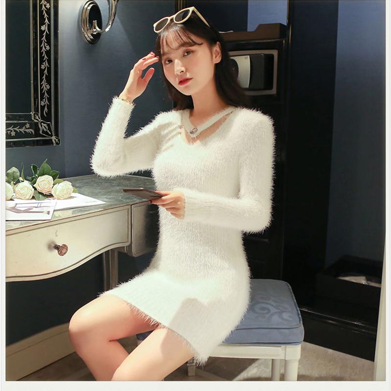 Winter Sweater Dress for Women Stretch Knitted Dress Female  Sexy Wrap Dress Long Sleeve Tight V-neck High Waist Bottoming Bodycon Dress