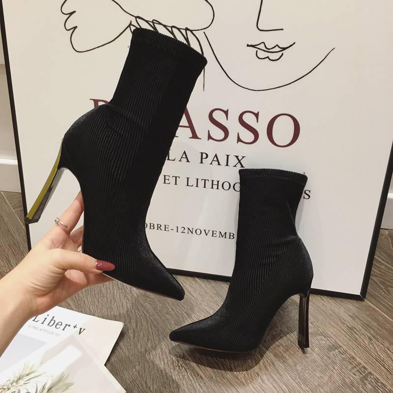 Fashion Women Boots Pointed Toe Elastic Ankle Boots Heels Shoes Spring Autumn Winter Female Socks Boots