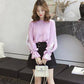 Women Charm Crew Neck Lace Bow Cuffs Base Knitwear Skin-friendly Loose Girly Jumper Sweater