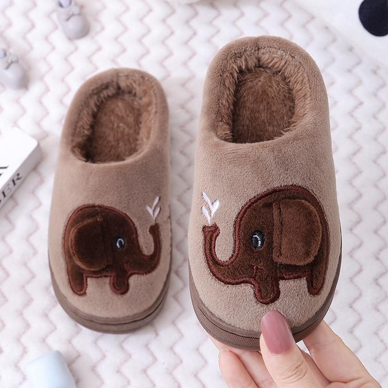 Children's Cotton Slippers for Boys and Girls Autumn Winter Cute Cartoon Thickening Home Fur Slippers