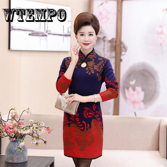 Fashion Vintage Cheongsam Clothes Summer Lotus Printing Women's Loose Short Dresses Plus Size XL-5XL