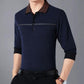 Middle-aged Aged Men's Dot Collar Printed Lapel Polo Shirt Loose T-Shirt Top Long Sleeve Shirt Bottoming Shirt Spring and Autumn