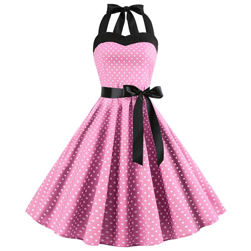 Women Polka Dot Dress 50S Swing Vestidos Retro Robe Rockabilly Vintage Casual Party Dress