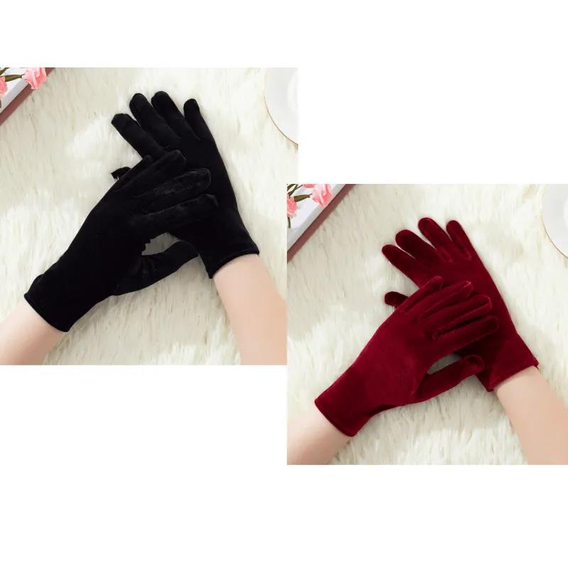 Two Pairs Pack Gold Velvet Warm Gloves Cold Protection Outdoor Riding Gloves Dance Ladies Gloves