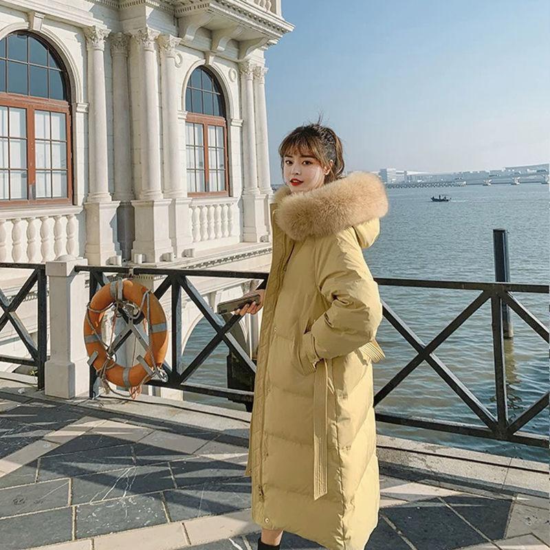 White Duck Down Jacket Women's Mid-length Korean Style Loose and Thick Long Over-the-knee Waist Coat