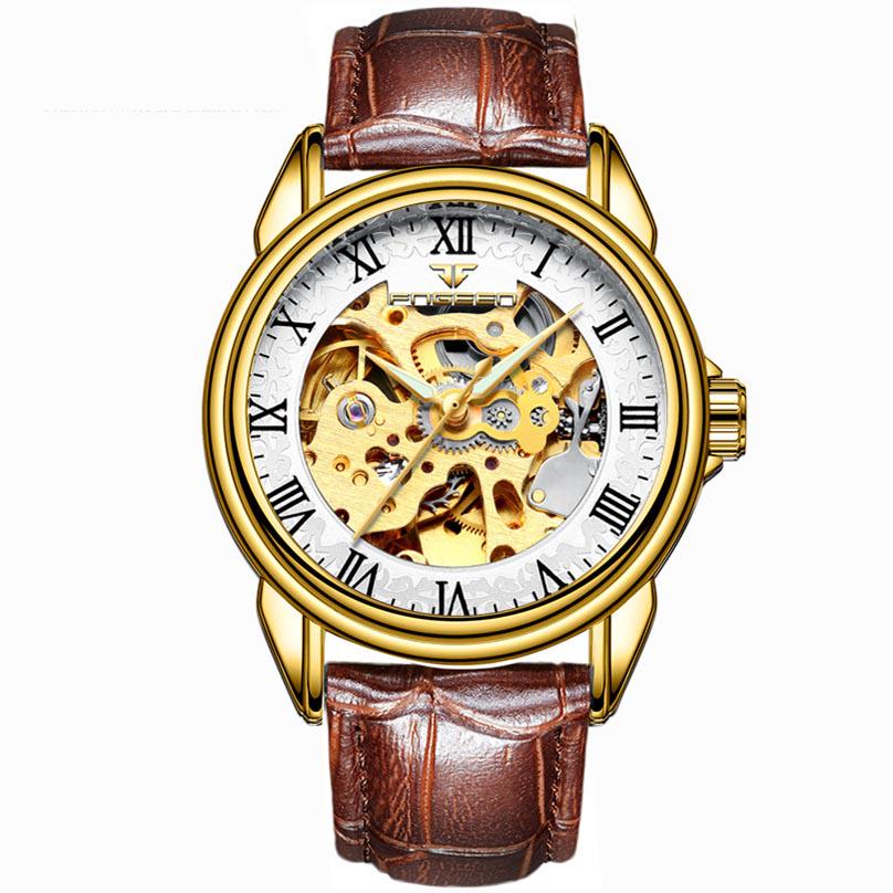 Men Fashion Skeleton Mechanical Watch Casual Sport Waterproof Mens Classic Business Wristwatch