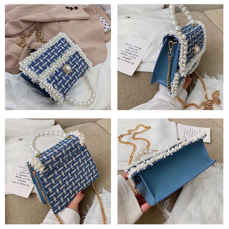 Bags Ladies Trendy Korean Fashion Pearl Portable Wild Chain One Shoulder Messenger Small Square Bag
