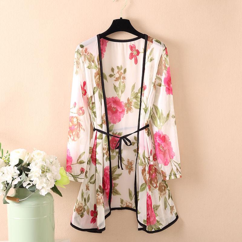 Women's Sun-Dress 1pcs Chiffon Cardigan Flowers Sun Protection Clothing Mid-length Plus Size Loose Outer Thin Coat Beach Air-conditioned Rooms