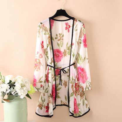 Women's Sun-Dress 1pcs Chiffon Cardigan Flowers Sun Protection Clothing Mid-length Plus Size Loose Outer Thin Coat Beach Air-conditioned Rooms