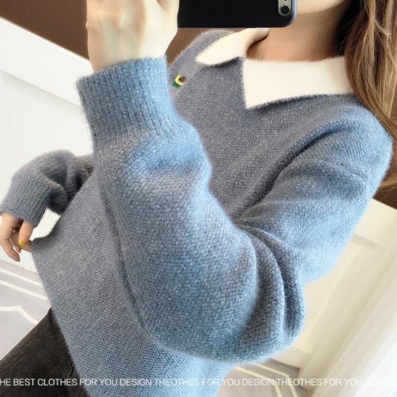 Autumn and Winter Loose Sweater Mink Velvet Knitted Jacket Fashion Simple Young Women's Top