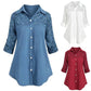 Women Blouse Lace Stitching Collared Long Sleeve Chiffon Loose Blouse Plus Size S-5XL