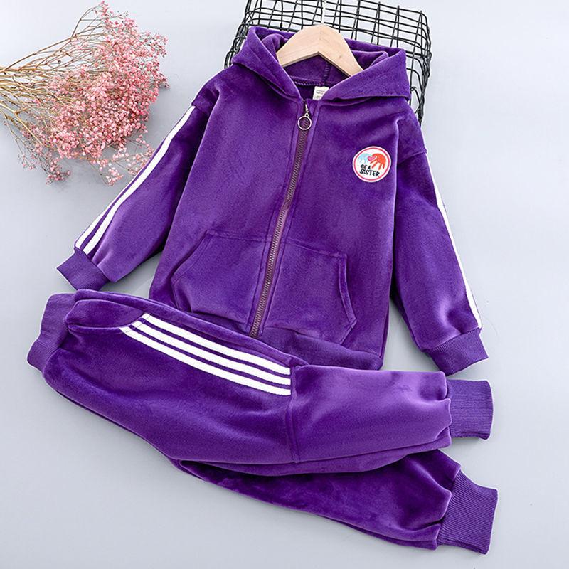 Sweater Two-piece Children's Clothing Girls Autumn Gold Velvet Sports Suit Korean Baby Foreign Style