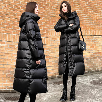 Women's Down Padded Jacket Mid-length Winter Slim Over-knee Long Hooded Padded Ladies Padded Jacket