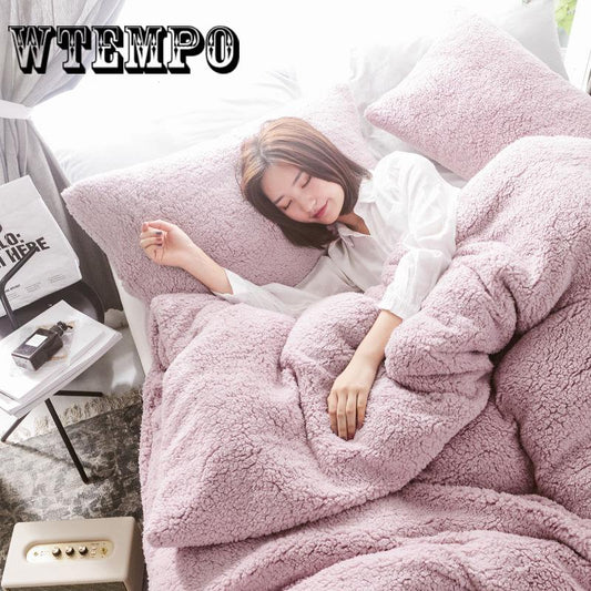 4pcs Lamb Cashmere Bedding Set Thicken Bed Linens Winter Duvet Cover Set Plush Bed Cover