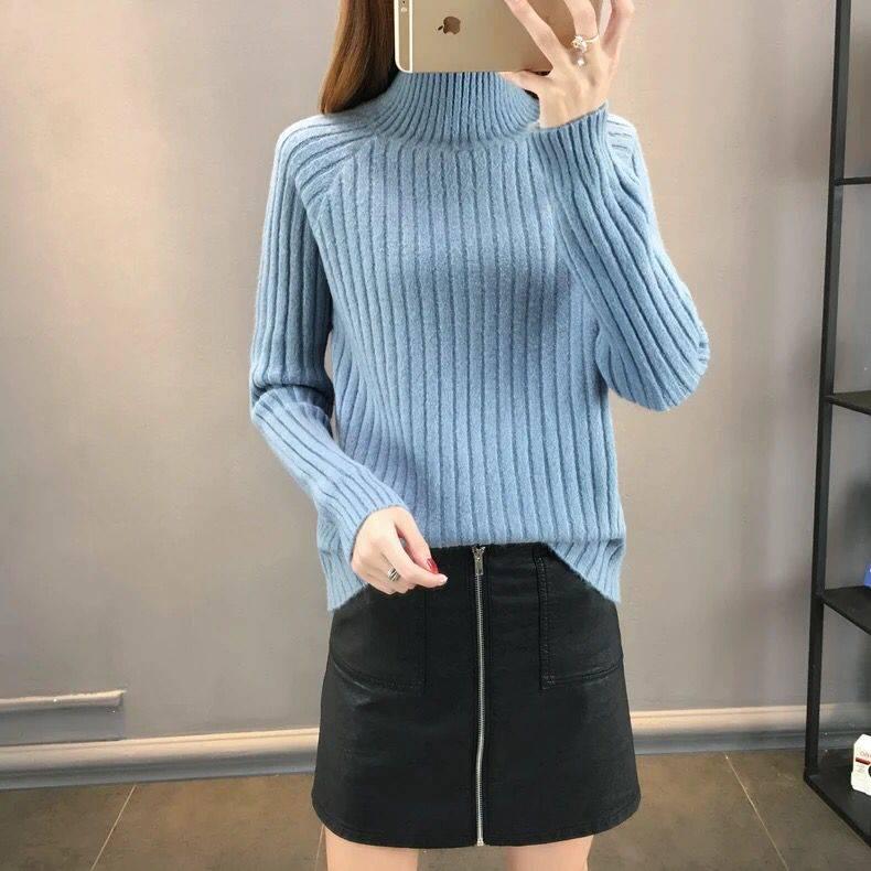 Pofulove Thick Turtleneck Knitted Bottoming Sweater Winter Loose Pullover Bottoming Shirt Women