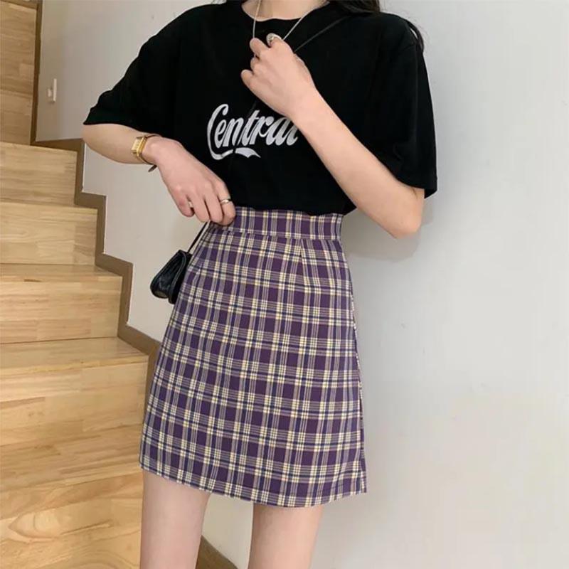 Plaid Skirt Women's Anti-glare Short Skirt High Waist A-line Skirt Slimming Hip Skirt