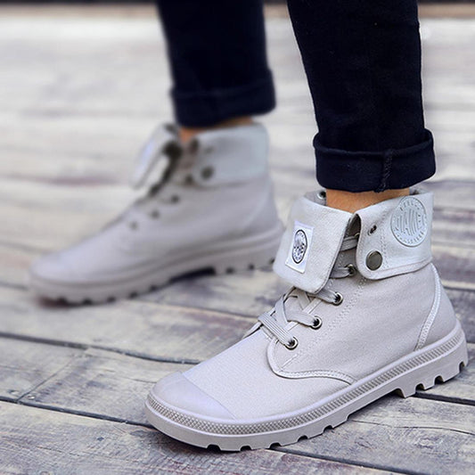 FashionCloth Men Simple Style Fashion High Military Ankle Shoes Leather Single Lace Up Rivet Boots