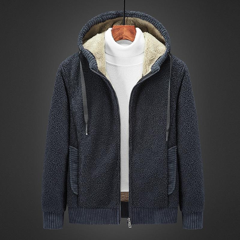 Men's Sweater Autumn and Winter Hooded Loose Plus Velvet Thickening Men's Casual All-match Jacket