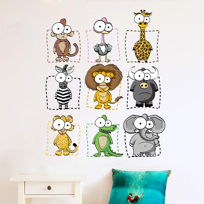 [Wall stickers] big eyes animals Jiugongge wall stickers for kids rooms kitchen Refrigerator art dec