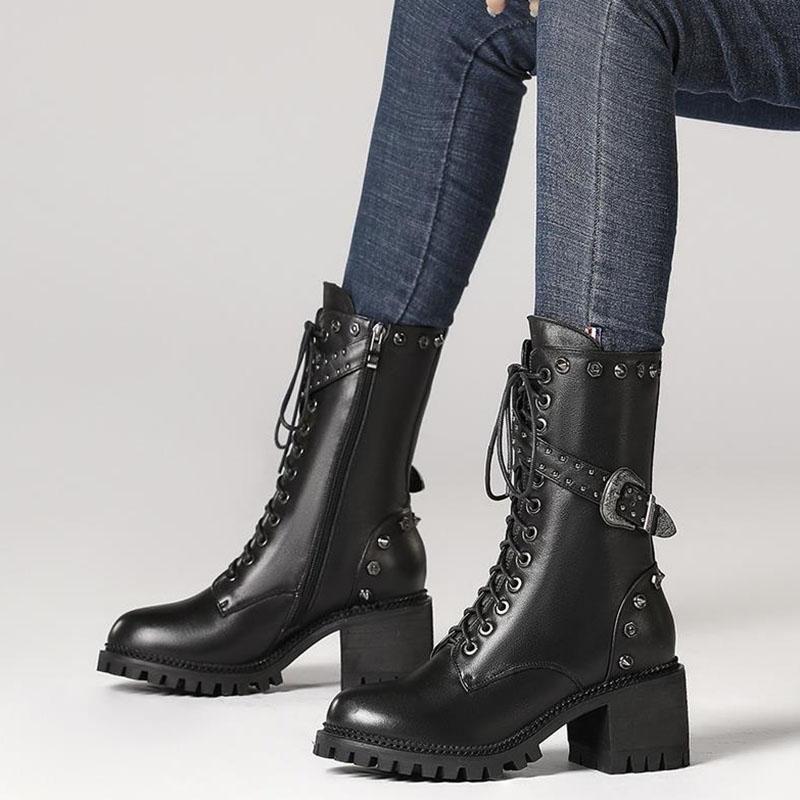 Spring and Autumn Martin Boots Women British Style Rivet Boots Motorcycle Boots Military Boots Single Boots