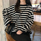 Color Striped Loose Striped Stretch Sweater Long Sleeve Round Neck Mesh Sweater Women