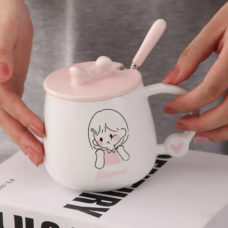 Cartoon Cute Baby Cup Ins High-value Cute Boy and Girl Couple Cup Large-capacity Water Cup Home Ins Wind Mug