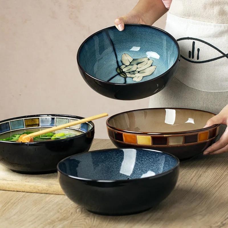 Large Bowl of Soup Bowl Noodle Bowl Nordic Creative Household Tableware Ceramic Bowl Large Rice Bowl Soup Pot