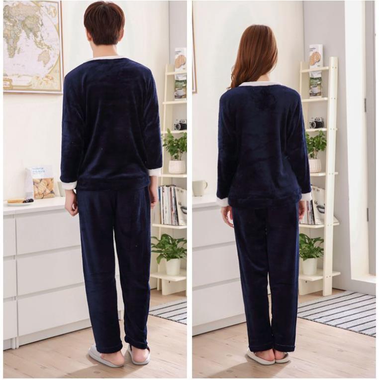 Cartoon Couple Pajamas Suit Tops and Pants Men Home Clothes Ladies Winter Cashmere Warm Homewear