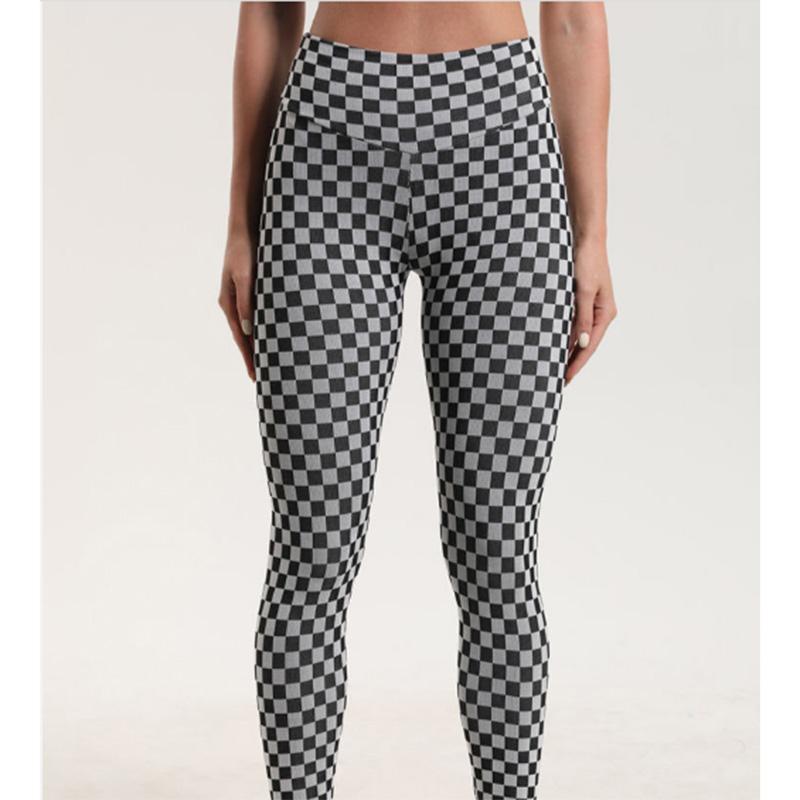 Spring and Autumn Peach Buttocks Checkerboard Plaid Fitness Pants Women's High Waist Hip Lift Tight Running Sports Yoga Pants