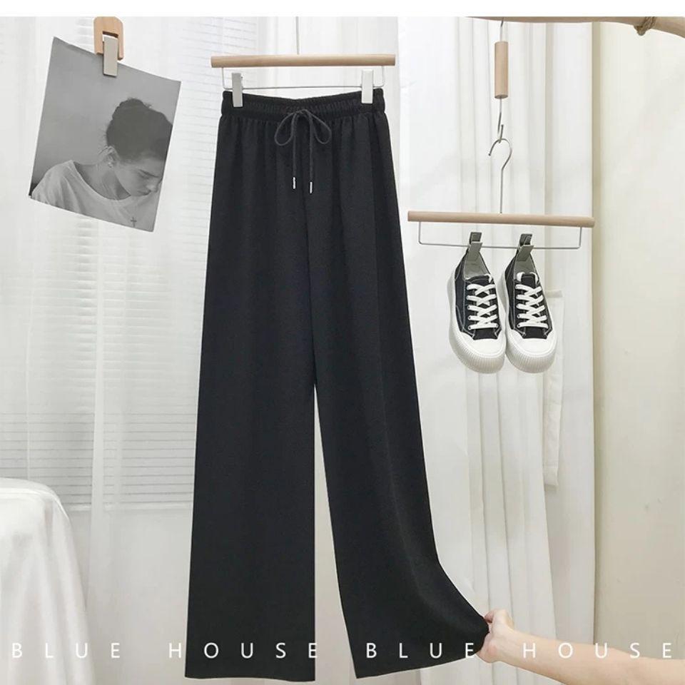 Waffle Elastic High Waist Casual Pants Autumn and Winter Women's Korean Style Loose Drape Wide Leg Trousers Show Leg Length Sports Jogging Pants