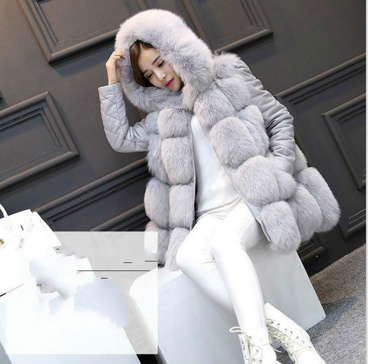 Haining Fashion Women's Fur Coat Mid-length Stitching Fox Fur Women's Clothing