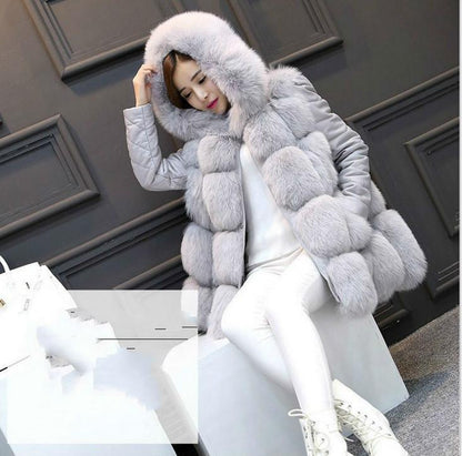 Haining Fashion Women's Fur Coat Mid-length Stitching Fox Fur Women's Clothing