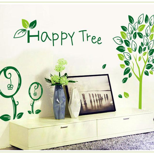 Happy tree fifth generation removable PVC transparent film summer spring green tree wallpaper