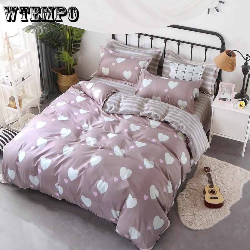 WTEMPO Soft Comfortable Bedding Set Cotton Pattern Duvet Cover Flat Sheet Bed Linings Pillowcase