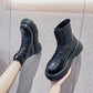Autumn and Winter Leather Sponge Cake Thick-soled Martin Boots Thin Plush Boots Heightening Short Velvet Boots All-match