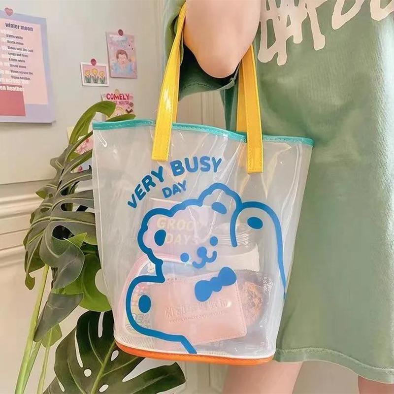 Bear Jelly Bag Cute Girl Transparent Swimming Beach Shoulder Bag Wash Bag Fashion Shopping Bag