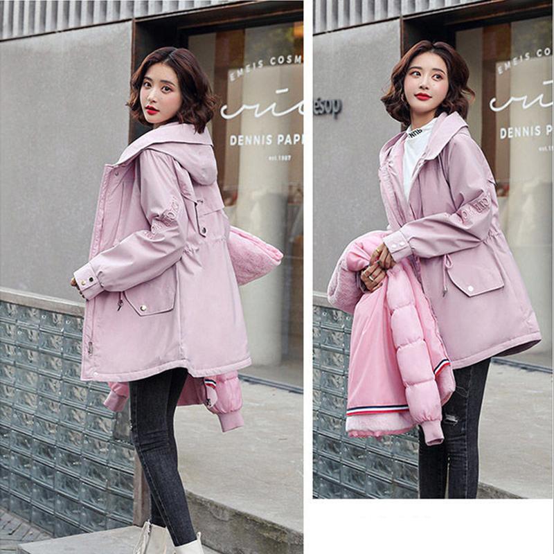 Parka Women's Large Fur Collar Down Padded Jacket Warm Cotton-padded Jacket Waist Down Padded Jacket Comfortable and Soft
