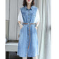 Summer Plus Size Dress Women Fake Two-piece Shirt Dress Midi Denim Dress with Belt