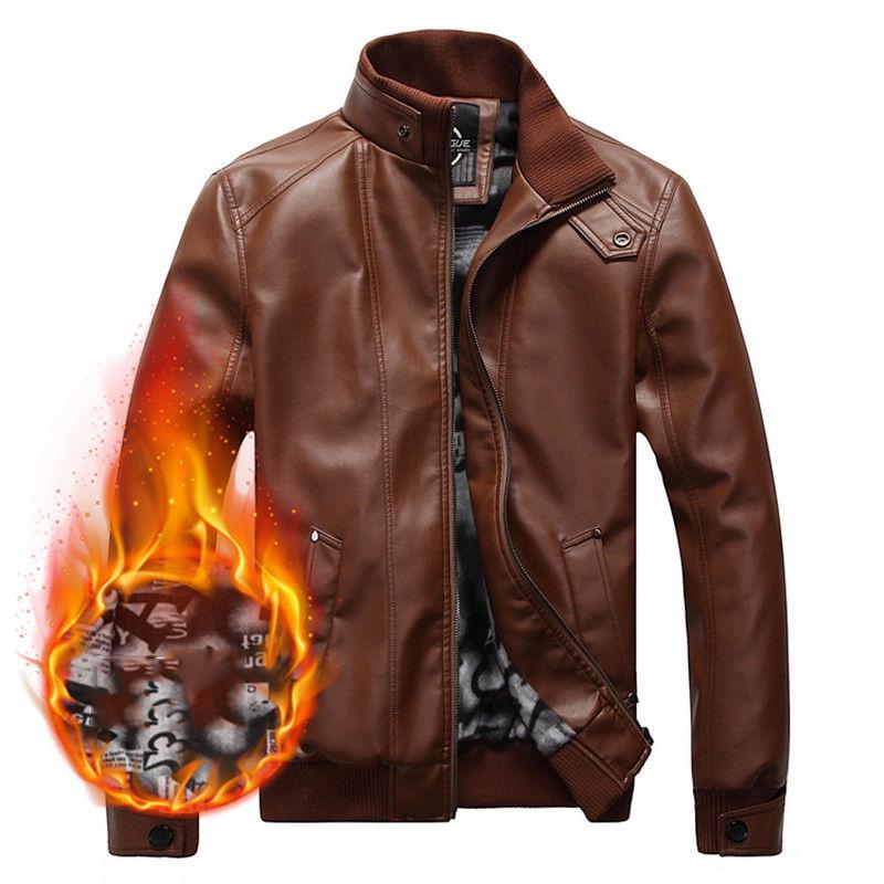 Plus size trendy leather jacket coat men's autumn and winter leather clothes men's plus velvet