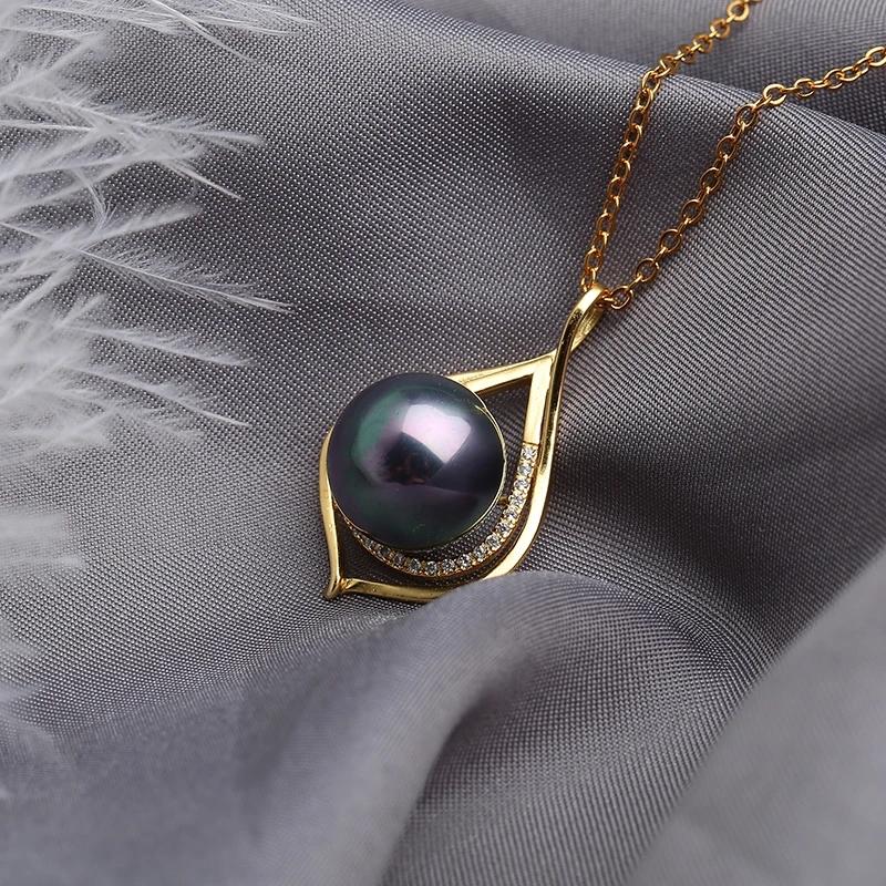 Women's Pearl Pendant 925 Silver Diamond Necklace Sweater Chain Black Pearl Pendant Clavicle Chain Personalized Jewelry Gift Jewelry for Friends