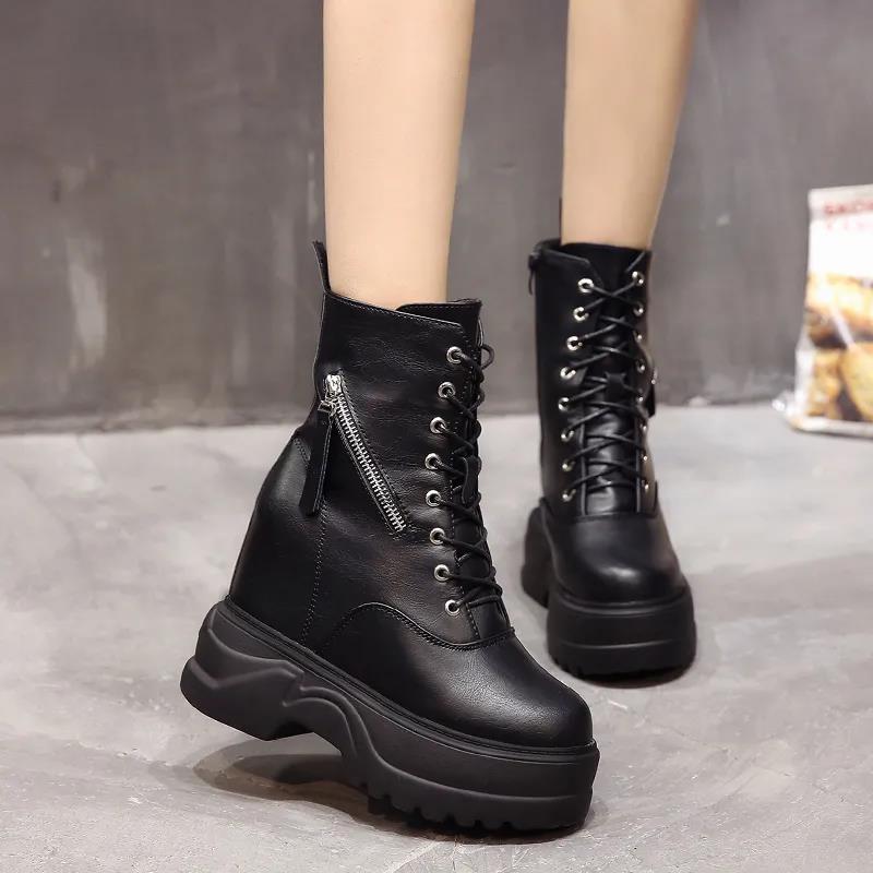 Women's Boots Children's Autumn and Winter Martin Boots British Style Short Boots Plus Velvet Thick-soled Inner Heightening Women's Shoes