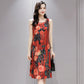 Summer Ethnic Print Dress Round Neck Mom Loose Slim Mid-length Vest Skirt Daily