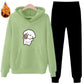 Printed Hoodie Sweater Women's Long Sleeve Fall/Winter Warm Pullover Pocket Plus Fleece Sweater Women's Two-piece Casual Warm Suit