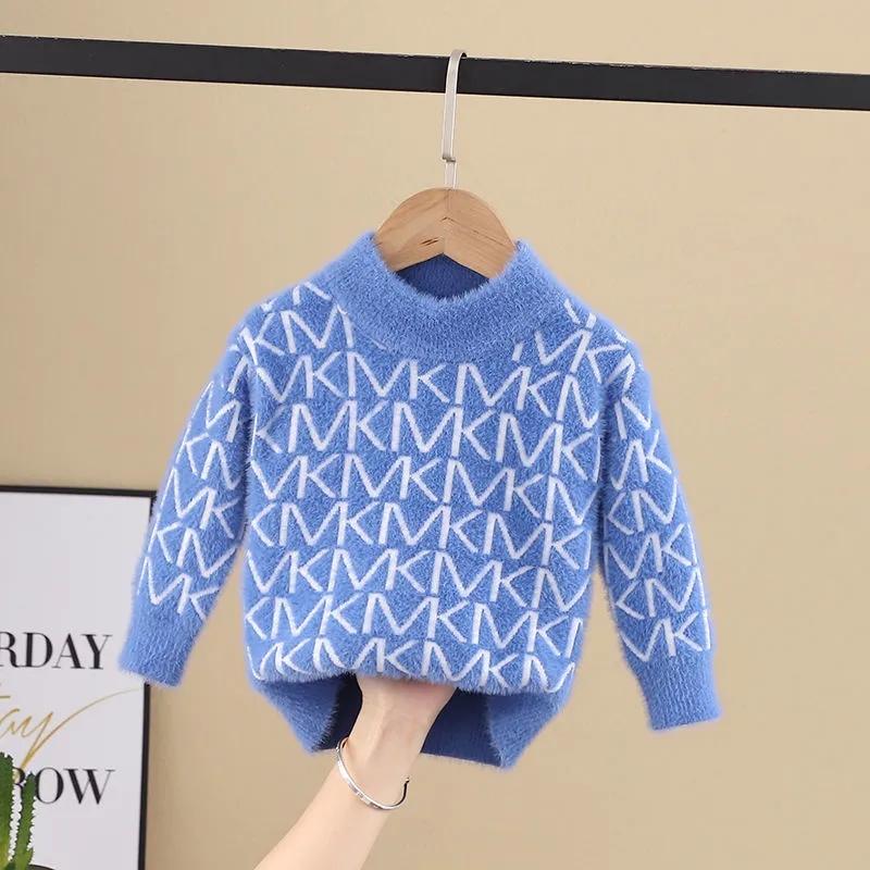 Children's Sweaters Mink Wool Thickening In The Autumn Winter Child Boy's Head Warm Sweater Render Unlined Upper Garment