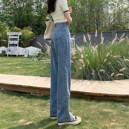 Women's High Waist Wide Leg Jeans Spring Loose and Thin Straight Mop Pants Ladies Denim Trousers
