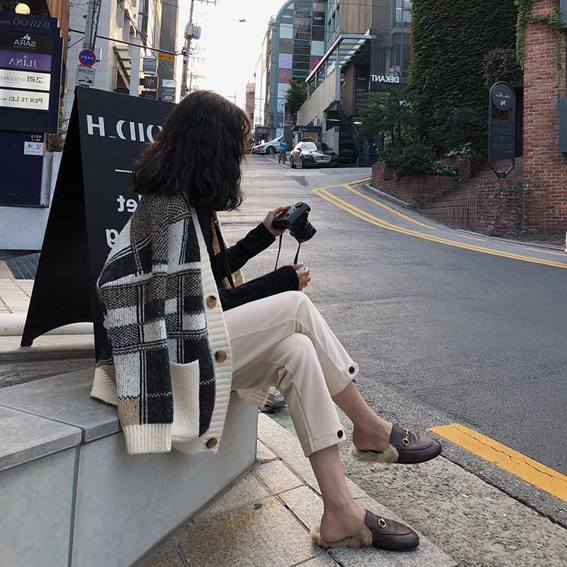 Retro Knit Cardigan Women's Loose Stitching Contrast Sweater Women's Fall Winter Top
