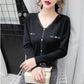 Long-sleeved V-neck Sweater Loose Thin Slim Slim Top All-match Fashion Base Sweater